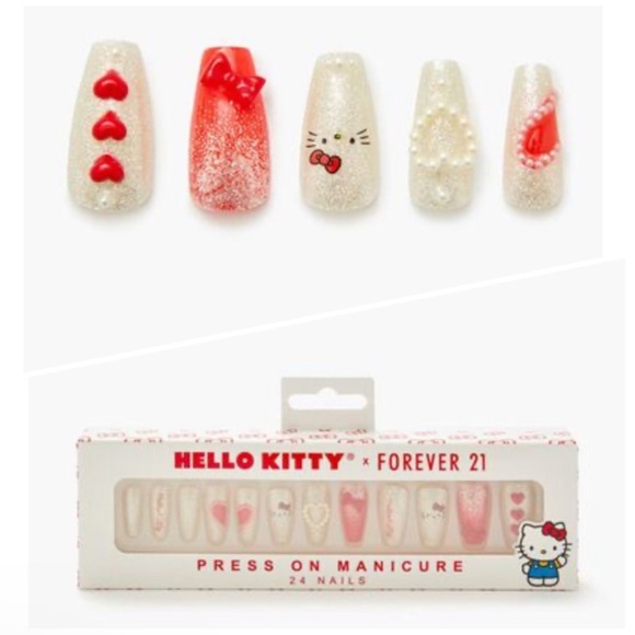 Hello Kitty x Forever 21 Red and White Press-On Nails - Picture 1 of 5